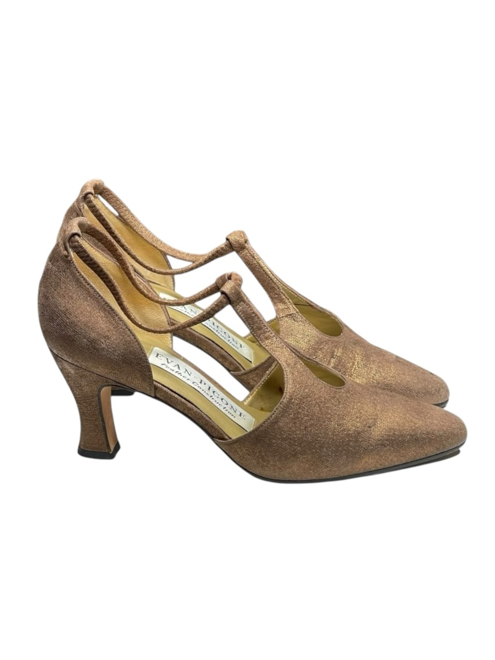 Vintage: Evan Picone 𖣊 T Strap D’Orsay Heels 𖣊 Textured Metallic Bronze 𖣊 7M - Picture 2 of 16